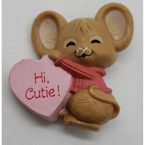 Vintage 1983‎ Hallmark Valentine's Day MOUSE heart "Hi, Cutie" brooch pin